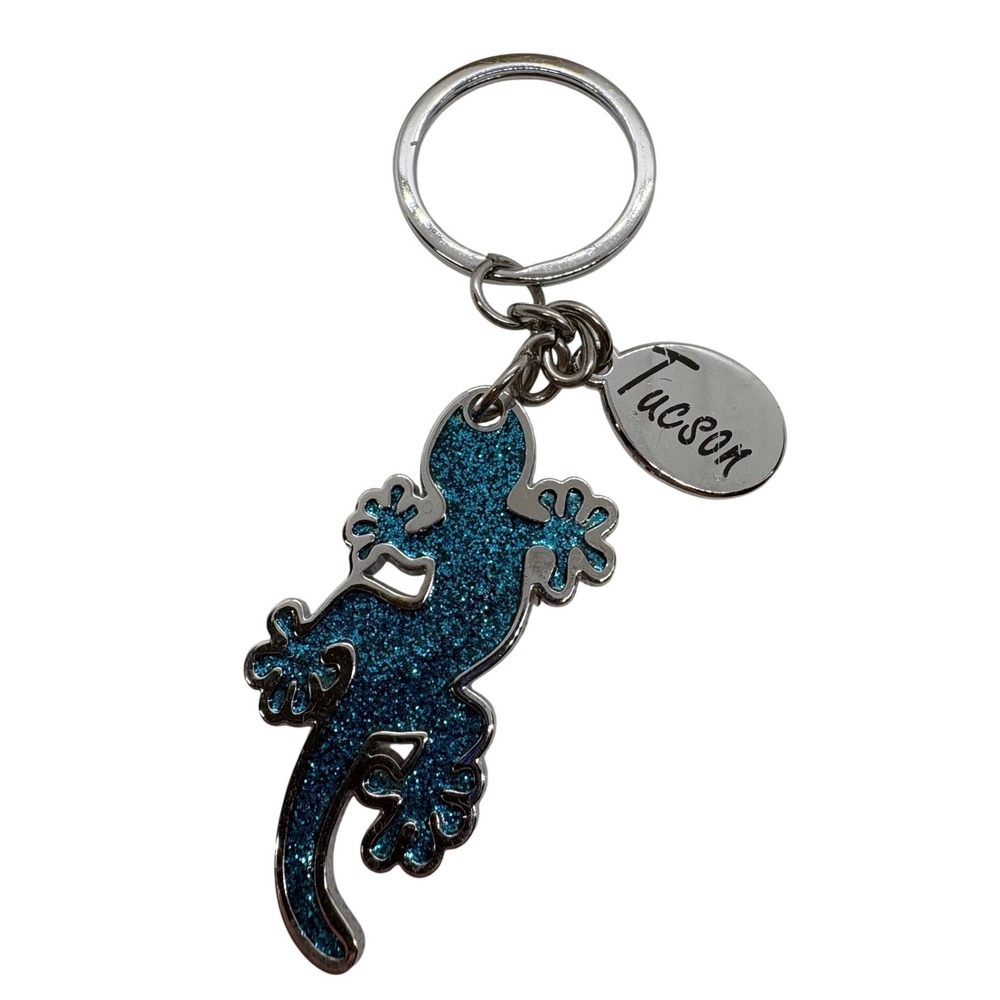 Tucson Arizona Blue Glitter Gecko Keychain Getagadget Souvenir Silver Tone Metal